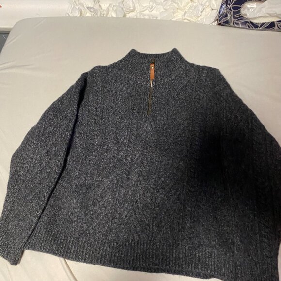 Vintage Inis Crafts 100% Merino Wool Cable Knit Sweater Medium Gray 1/4 Zip - Picture 11 of 16